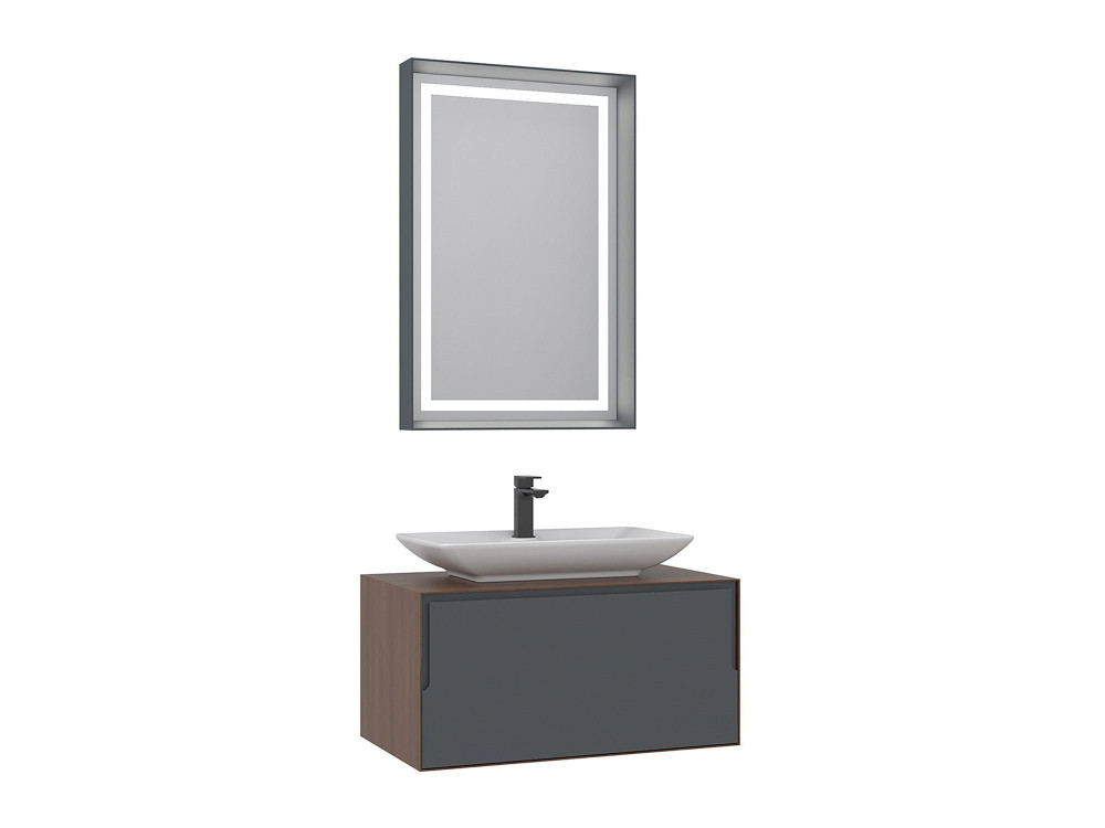 Zestaw szafki pod umywalkę z lustrem (2 elementy) „Craft 80” – 60 x 50 x 40 cm – orzech / antracyt / biel