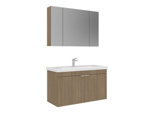 Zestaw szafki pod umywalkę z lustrem (2 elementy) „Desna 100” – 100 x 45 x 58 cm – dąb