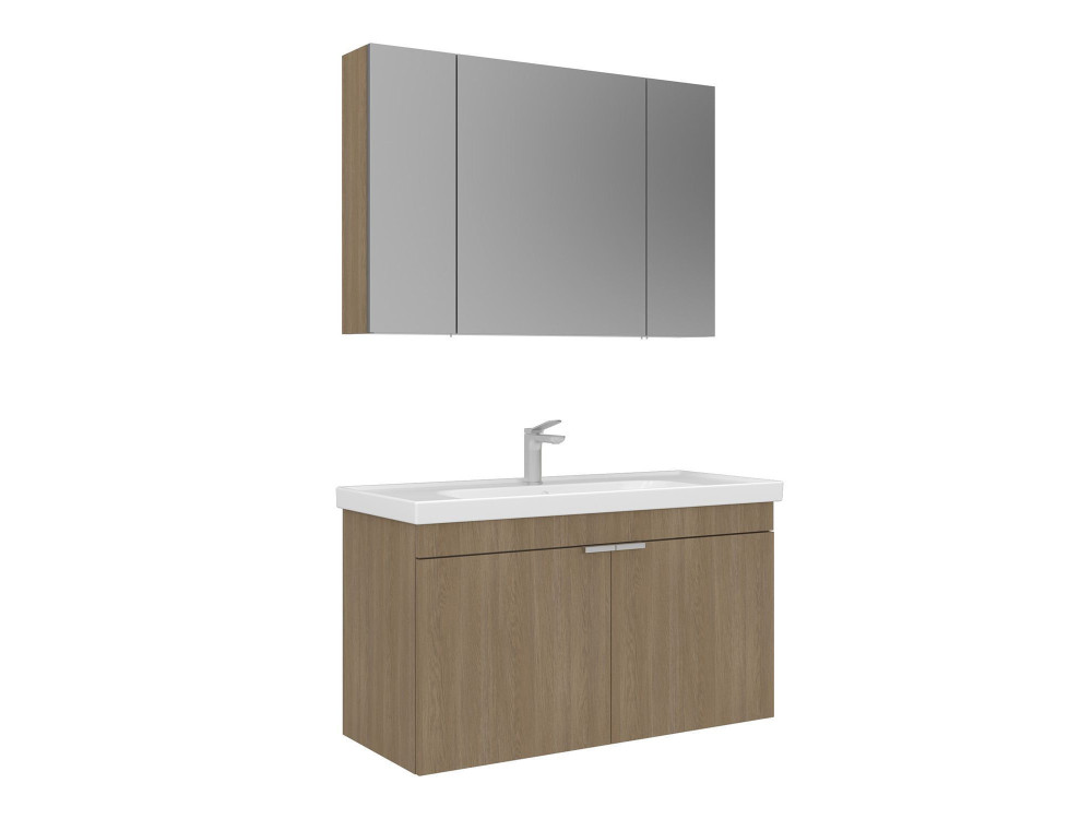 Zestaw szafki pod umywalkę z lustrem (2 elementy) „Desna 100” – 100 x 45 x 58 cm – dąb