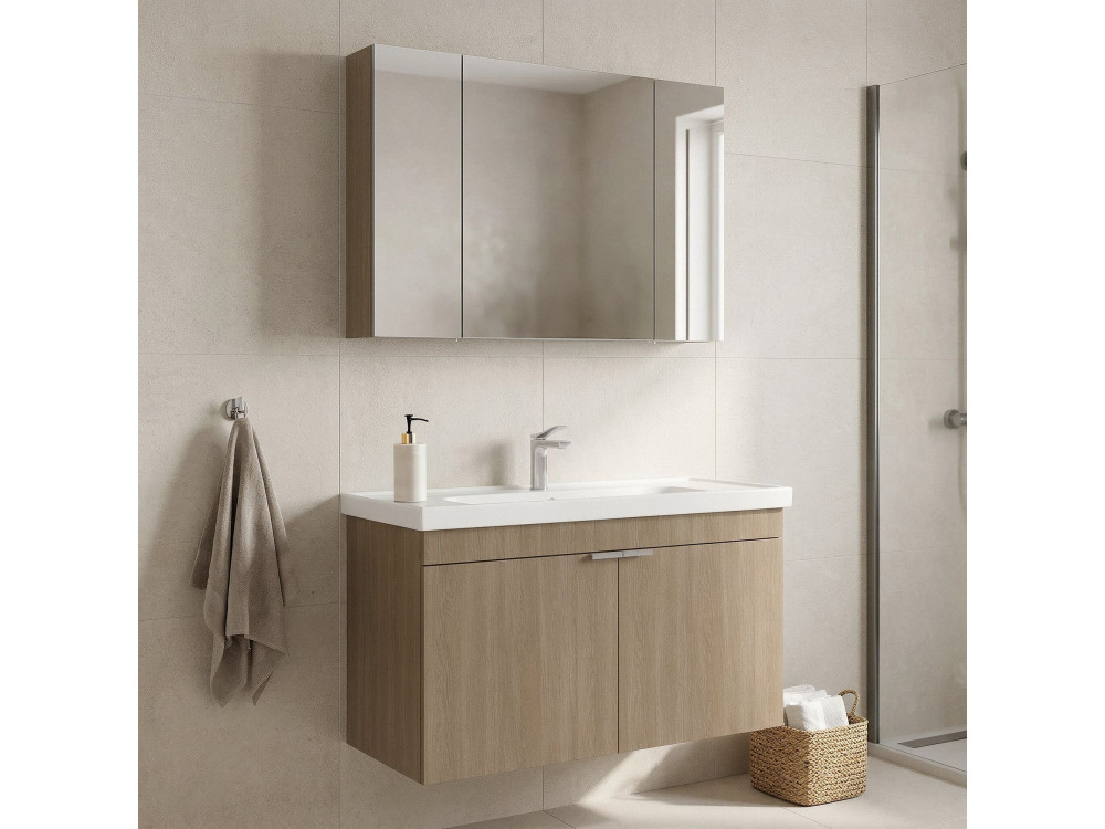 Zestaw szafki pod umywalkę z lustrem (2 elementy) „Desna 100” – 100 x 45 x 58 cm – dąb