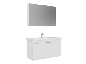 Zestaw szafki pod umywalkę z lustrem (2 elementy) „Desna 100” – 100 x 45 x 58 cm – matowa biel