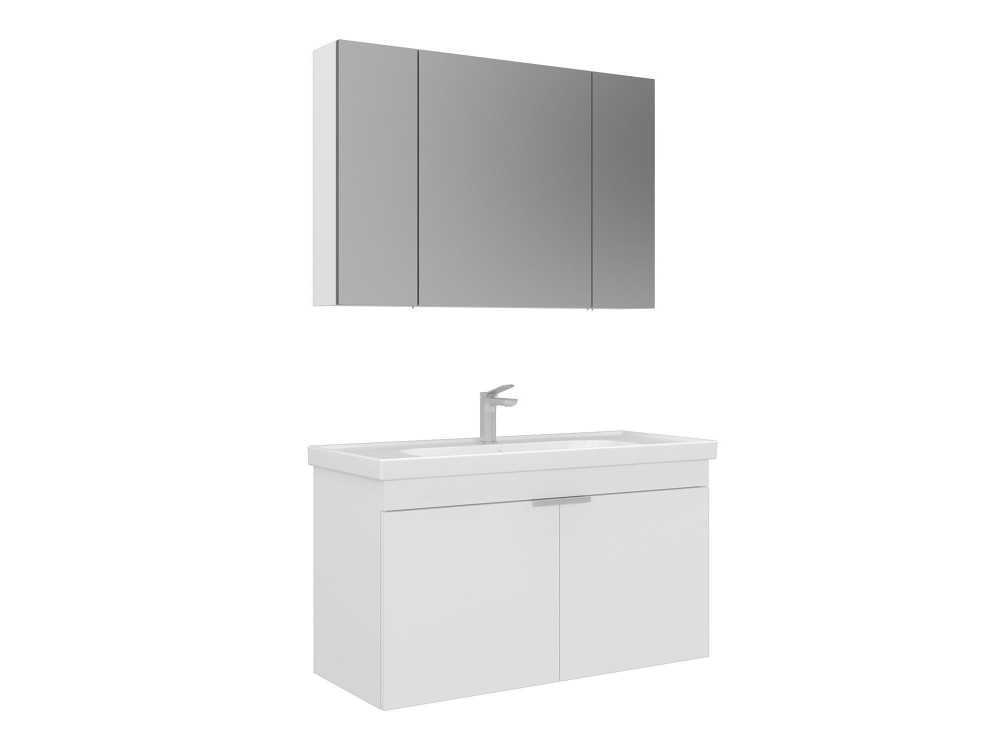Zestaw szafki pod umywalkę z lustrem (2 elementy) „Desna 100” – 100 x 45 x 58 cm – matowa biel