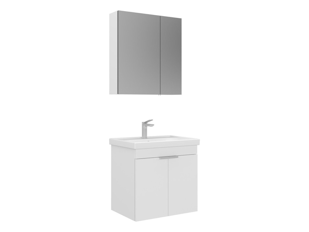 Zestaw szafki pod umywalkę z lustrem (2 elementy) „Desna 60” – 60 x 45 x 58 cm – matowa biel