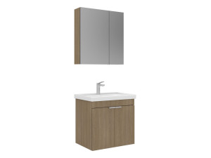 Zestaw szafki pod umywalkę z lustrem (2 elementy) „Desna 60” – 60 x 45 x 58 cm – dąb
