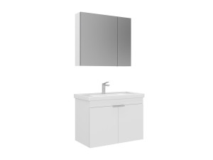 Zestaw szafki pod umywalkę z lustrem (2 elementy) „Desna 80” – 80 x 45 x 58 cm – matowa biel