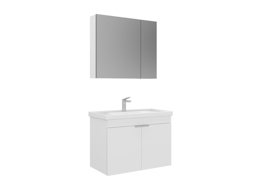 Zestaw szafki pod umywalkę z lustrem (2 elementy) „Desna 80” – 80 x 45 x 58 cm – matowa biel