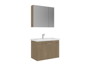 Zestaw szafki pod umywalkę z lustrem (2 elementy) „Desna 80” – 80 x 45 x 58 cm – dąb