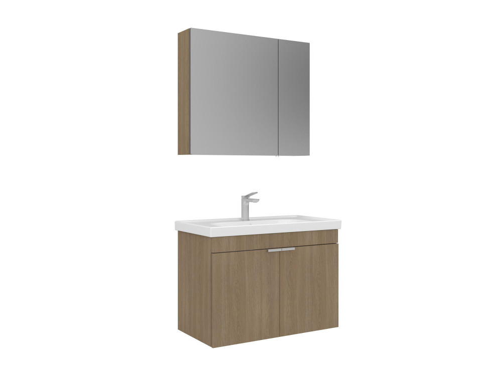 Zestaw szafki pod umywalkę z lustrem (2 elementy) „Desna 80” – 80 x 45 x 58 cm – dąb