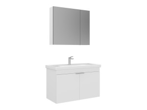 Zestaw szafki pod umywalkę z lustrem (2 elementy) „Desna 90” – 90 x 45 x 58 cm – matowa biel