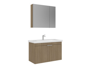 Zestaw szafki pod umywalkę z lustrem (2 elementy) „Desna 90” – 90 x 45 x 58 cm – dąb
