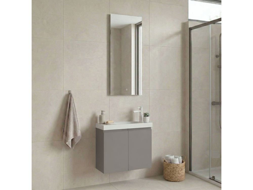 Zestaw szafki pod umywalkę z lustrem (2 elementy) „Ferla 60” – 60 x 22 x 50 cm – kolor Matte Mink