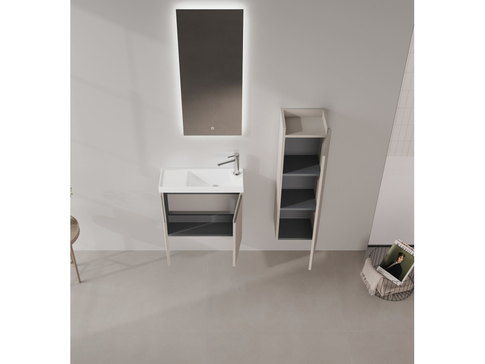 Zestaw szafki pod umywalkę z lustrem (2 elementy) „Ferla 60” – 60 x 22 x 50 cm – kolor Matte Mink