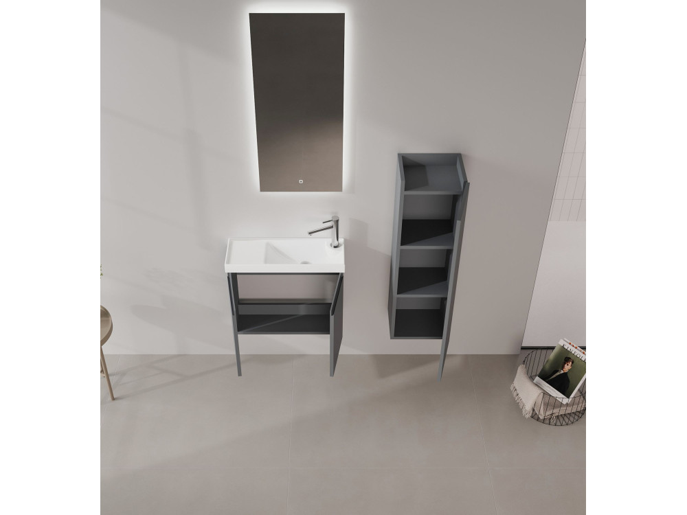 Zestaw szafki pod umywalkę z lustrem (2 elementy) „Ferla 60” – 60 x 22 x 50 cm – matowy antracyt