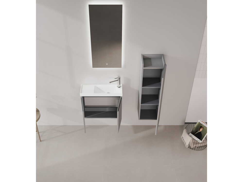 Zestaw szafki pod umywalkę z lustrem (2 elementy) „Ferla 60” – 60 x 22 x 50 cm – matowa szarość