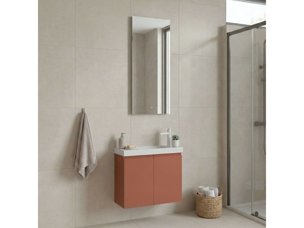 Zestaw szafki pod umywalkę z lustrem (2 elementy) „Ferla 60” – 60 x 22 x 50 cm – kolor Matte Cinnamon