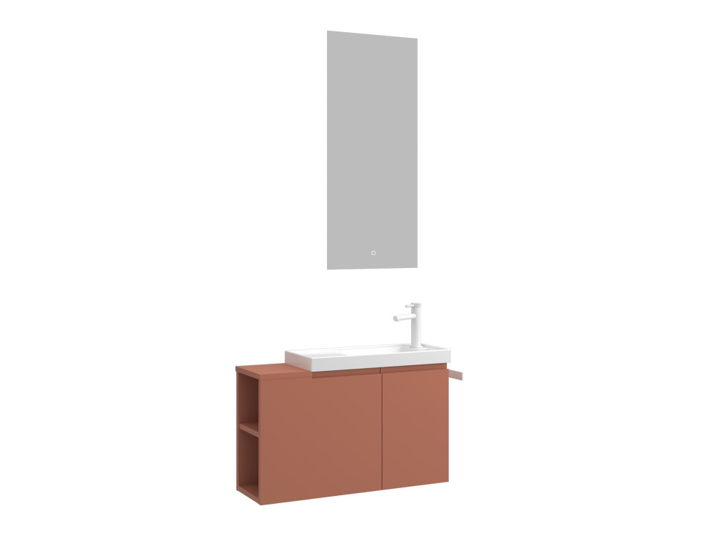 Zestaw szafki pod umywalkę z lustrem (2 elementy) „Ferla 80” – 80 x 22 x 45 cm – kolor Matte Cinnamon