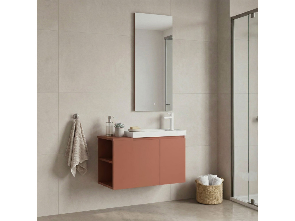Zestaw szafki pod umywalkę z lustrem (2 elementy) „Ferla 80” – 80 x 22 x 45 cm – kolor Matte Cinnamon