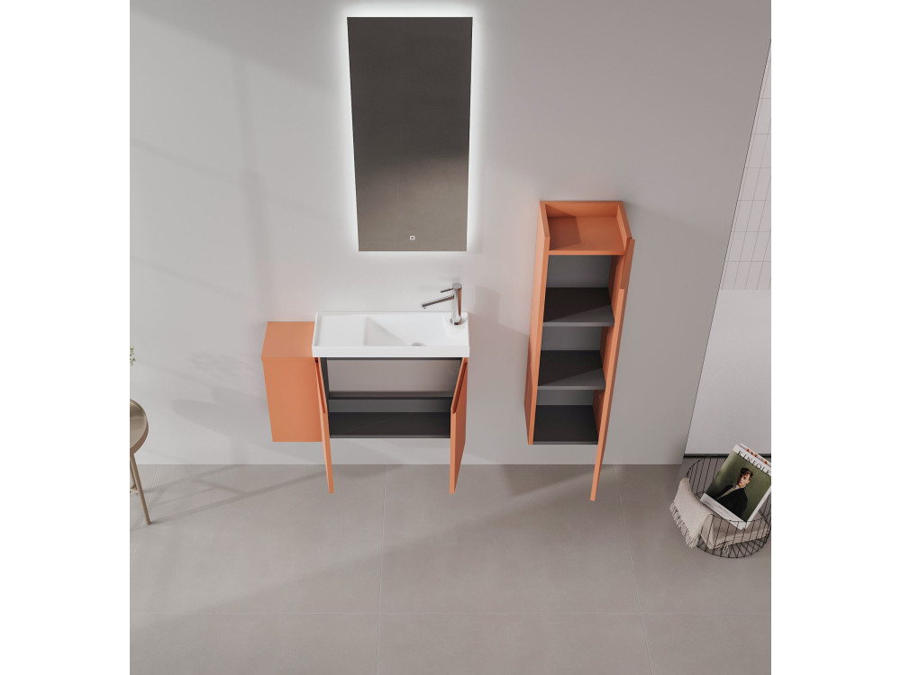 Zestaw szafki pod umywalkę z lustrem (2 elementy) „Ferla 80” – 80 x 22 x 45 cm – kolor Matte Cinnamon