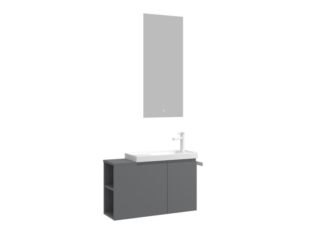 Zestaw szafki pod umywalkę z lustrem (2 elementy) „Ferla 80” – 80 x 22 x 45 cm – matowa szarość