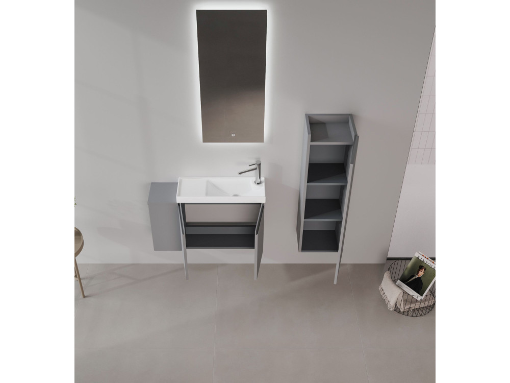 Zestaw szafki pod umywalkę z lustrem (2 elementy) „Ferla 80” – 80 x 22 x 45 cm – matowa szarość