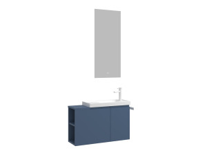 Zestaw szafki pod umywalkę z lustrem (2 elementy) „Ferla 80” – 80 x 22 x 45 cm – matowy niebieski
