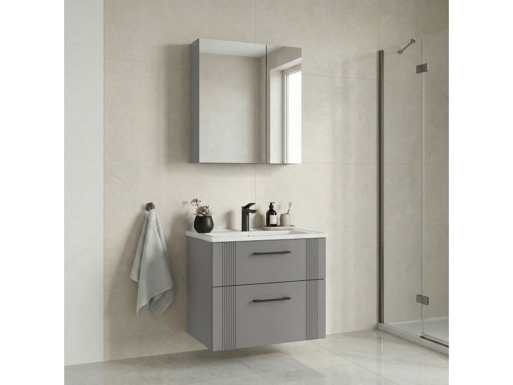 Zestaw szafki pod umywalkę z lustrem (2 elementy) „Bari 65 v2” – 65 x 45 x 55 cm – matowy kolor kaszmir