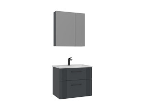 Zestaw szafki pod umywalkę z lustrem (2 elementy) „Bari 65 v2” – 65 x 45 x 55 cm – matowy antracyt