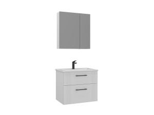 Zestaw szafki pod umywalkę z lustrem (2 elementy) „Bari 65 v2” – 65 x 45 x 55 cm – matowa biel