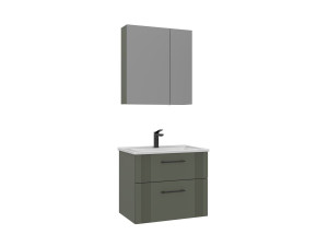 Zestaw szafki pod umywalkę z lustrem (2 elementy) „Bari 65 v2” – 65 x 45 x 55 cm – matowa zieleń