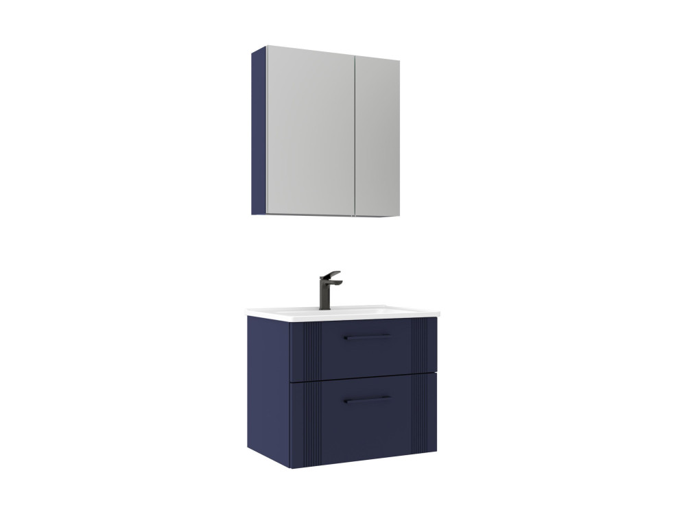 Zestaw szafki pod umywalkę z lustrem (2 elementy) „Bari 65 v2” – 65 x 45 x 55 cm – matowy granatowy