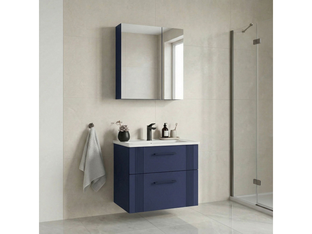 Zestaw szafki pod umywalkę z lustrem (2 elementy) „Bari 65 v2” – 65 x 45 x 55 cm – matowy granatowy