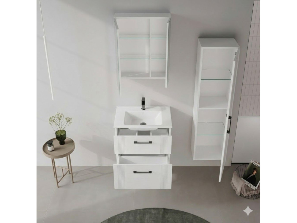 Szafka pod umywalkę „Bari 65 v2” – 65 x 45 x 55 cm – matowa biel