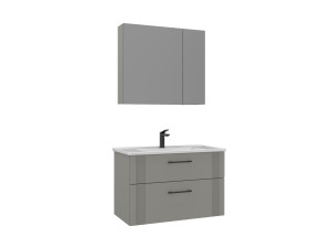 Zestaw szafki pod umywalkę z lustrem (2 elementy) „Bari 85 v2” – 85 x 45 x 55 cm – matowy kolor kaszmir
