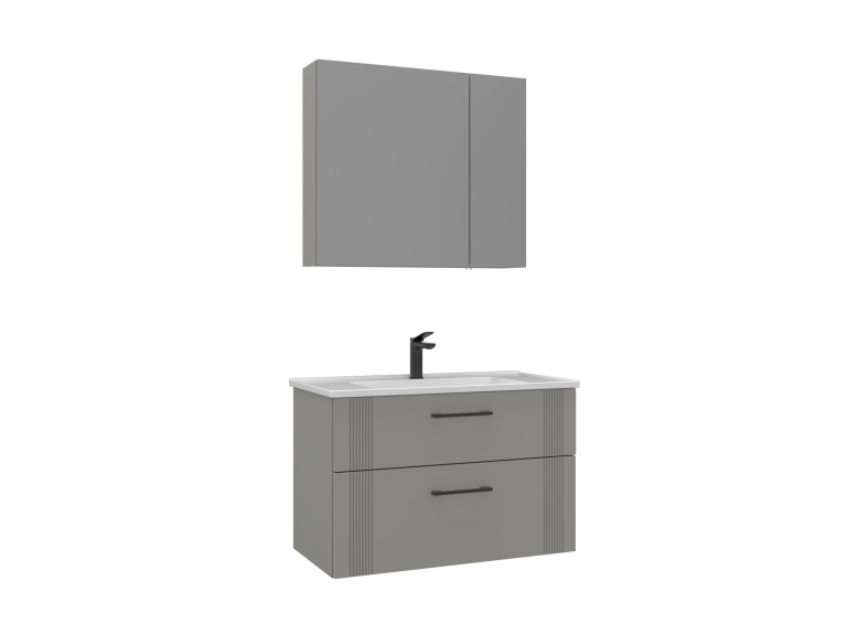 Zestaw szafki pod umywalkę z lustrem (2 elementy) „Bari 85 v2” – 85 x 45 x 55 cm – matowy kolor kaszmir