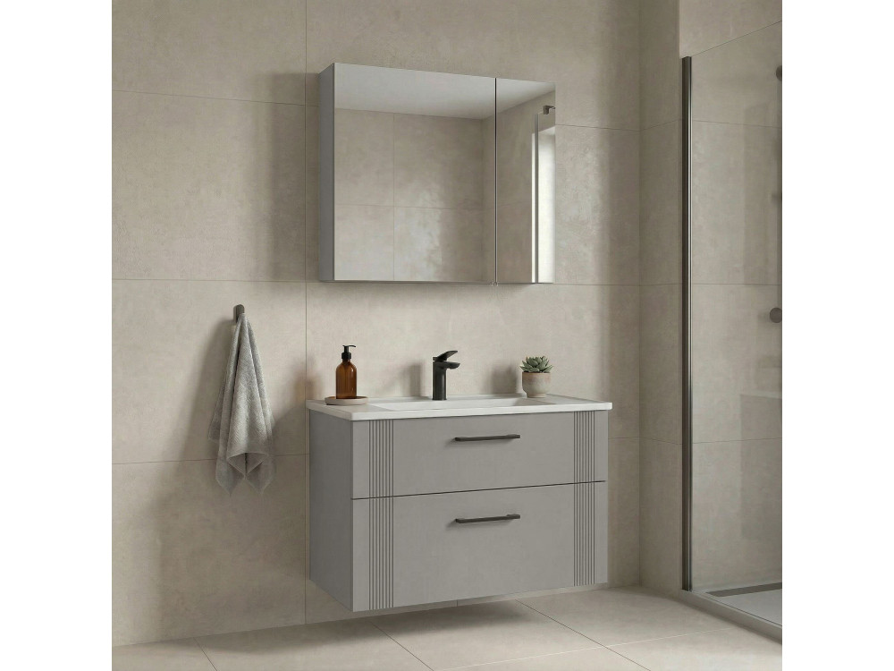 Zestaw szafki pod umywalkę z lustrem (2 elementy) „Bari 85 v2” – 85 x 45 x 55 cm – matowy kolor kaszmir