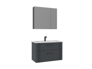 Zestaw szafki pod umywalkę z lustrem (2 elementy) „Bari 85 v2” – 85 x 45 x 55 cm – matowy antracyt