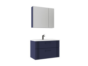 Zestaw szafki pod umywalkę z lustrem (2 elementy) „Bari 85 v2” – 85 x 45 x 55 cm – matowy granatowy