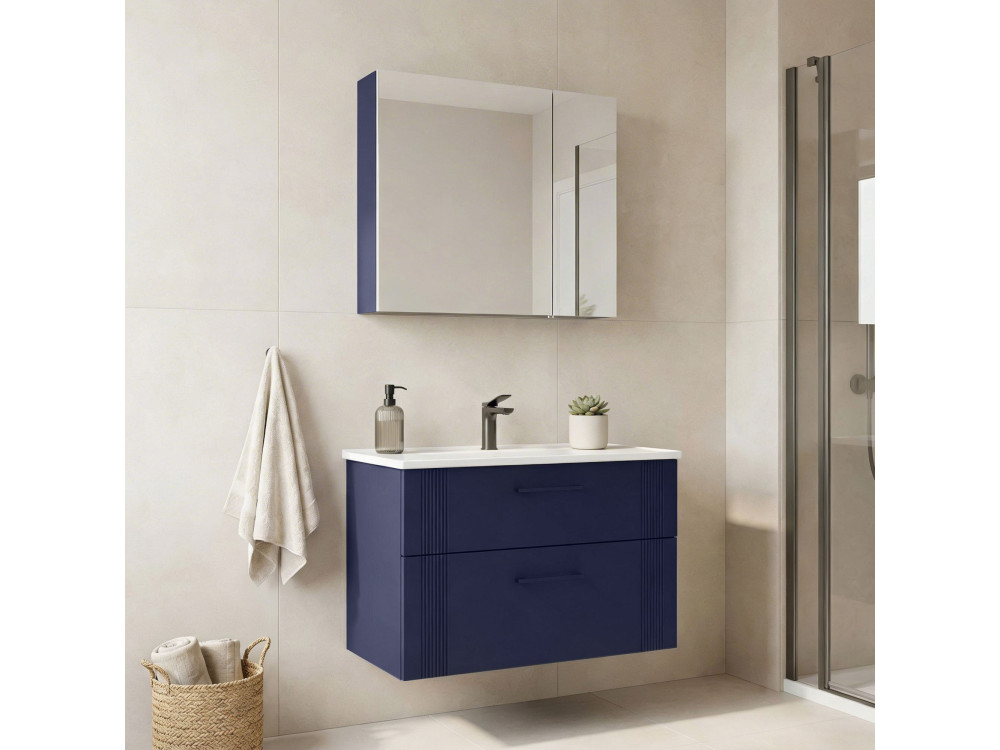 Zestaw szafki pod umywalkę z lustrem (2 elementy) „Bari 85 v2” – 85 x 45 x 55 cm – matowy granatowy