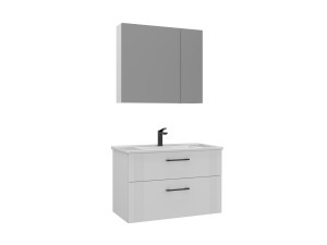 Zestaw szafki pod umywalkę z lustrem (2 elementy) „Bari 85 v2” – 85 x 45 x 55 cm – matowa biel