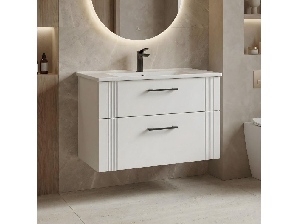 Szafka pod umywalkę „Bari 85 v2” – 85 x 45 x 55 cm – matowa biel
