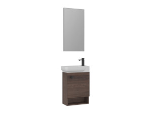 Zestaw szafki pod umywalkę z lustrem (2 elementy) „Begonya 55” – 53 x 33 x 75 cm – orzech