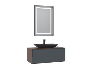 Zestaw szafki pod umywalkę z lustrem (2 elementy) „Craft 100” – 100 x 50 x 40 cm – orzech / antracyt