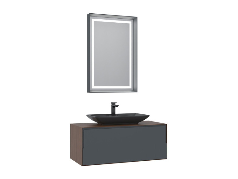 Zestaw szafki pod umywalkę z lustrem (2 elementy) „Craft 100” – 100 x 50 x 40 cm – orzech / antracyt
