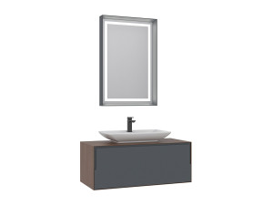 Zestaw szafki pod umywalkę z lustrem (2 elementy) „Craft 100” – 100 x 50 x 40 cm – orzech / antracyt / biel