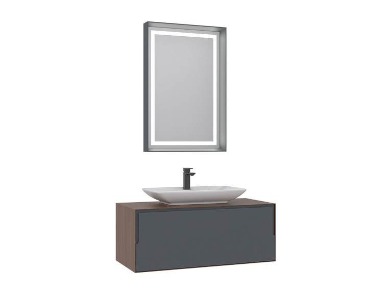 Zestaw szafki pod umywalkę z lustrem (2 elementy) „Craft 100” – 100 x 50 x 40 cm – orzech / antracyt / biel