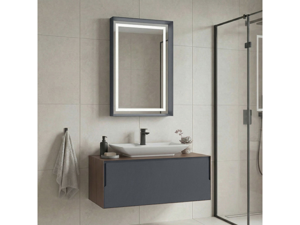 Zestaw szafki pod umywalkę z lustrem (2 elementy) „Craft 100” – 100 x 50 x 40 cm – orzech / antracyt / biel