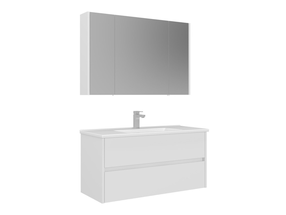 Zestaw szafki pod umywalkę z lustrem (2 elementy) „Arno 100” – 100 x 45 x 52 cm – biały