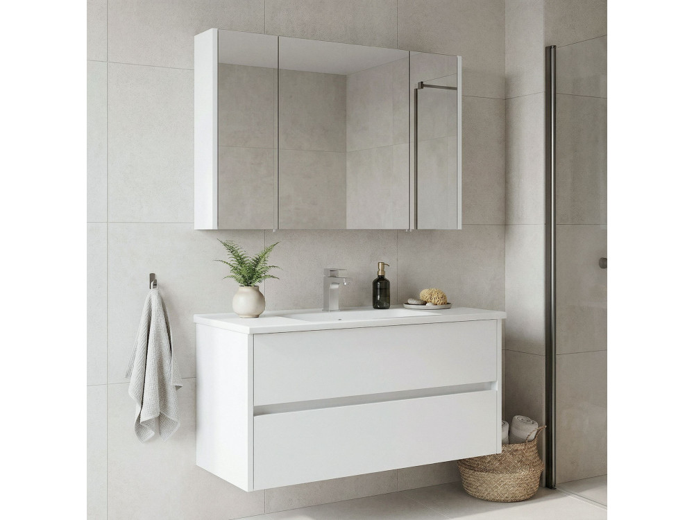 Zestaw szafki pod umywalkę z lustrem (2 elementy) „Arno 100” – 100 x 45 x 52 cm – biały