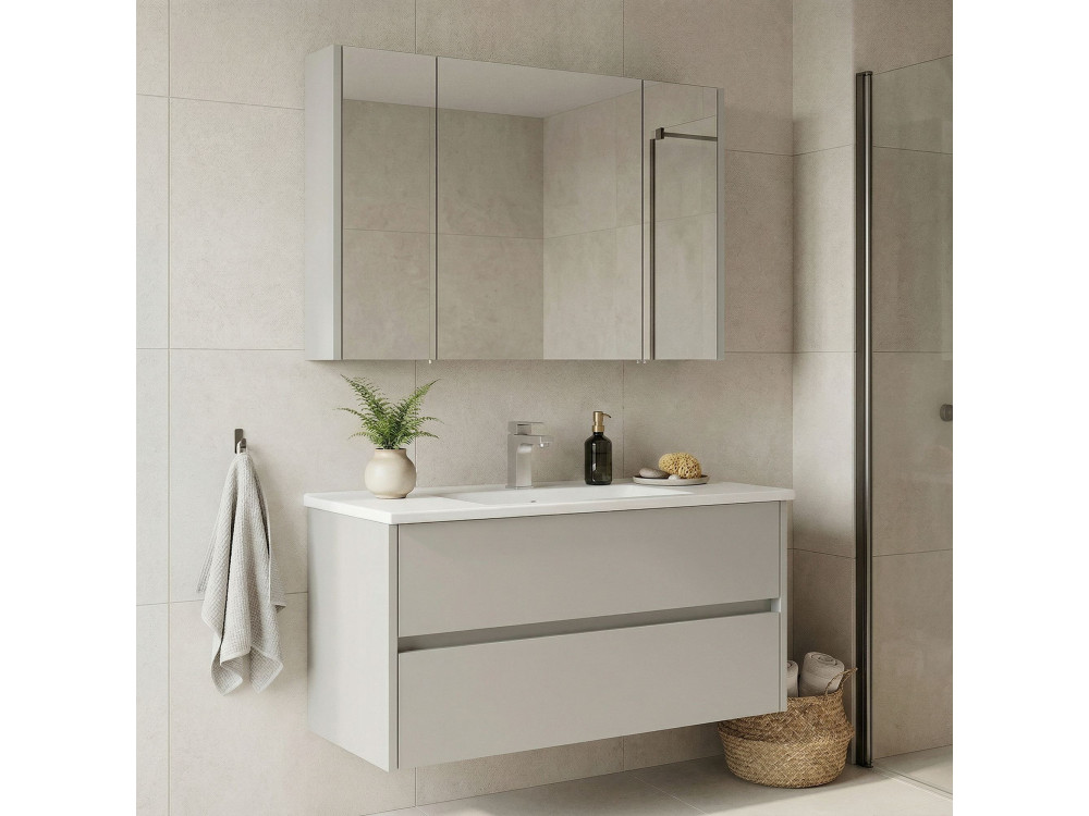 Zestaw szafki pod umywalkę z lustrem (2 elementy) „Arno 100” – 100 x 45 x 52 cm – Cashmere
