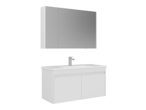 Zestaw szafki pod umywalkę z lustrem (2 elementy) „Arno 100” – 100 x 45 x 52 cm – biały